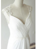 Floral Lace Pleated Chiffon Ivory Keyhole Back Wedding Dress